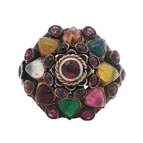 Circa 1950s Multi-Gemstone in 18K Gold Princess Ring