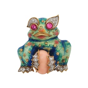 18K Gold Ruby Eye Frog Brooch