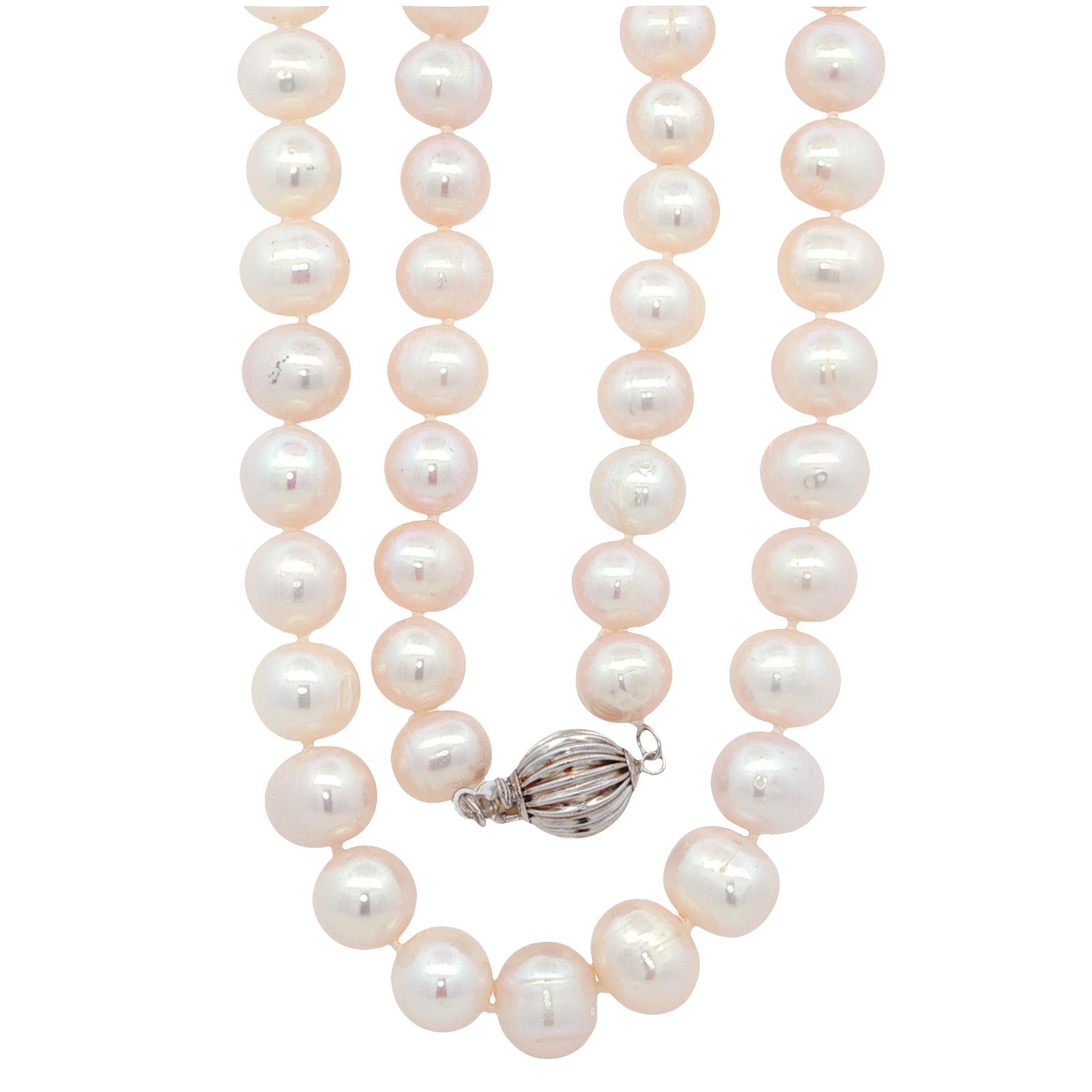 Cultured Freshwater Pearl Necklace in Sterling Silver Clasp: Metal type: Sterling Silver, Gemstone: Freshwater pearl - 8.5-9 mm diameter, Measurement: 31" Length, Weight: 91.8 grams