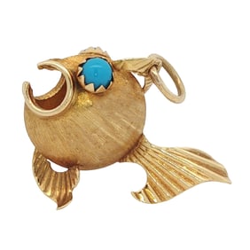 Italian Fish Pendant with Turquoise Eyes in 18K Yellow Gold