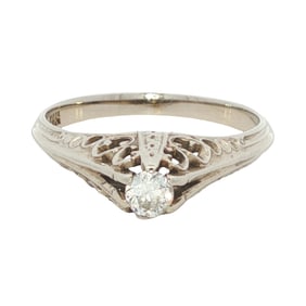Circa 1920s Diamond Filigree Ring in 14K White Gold