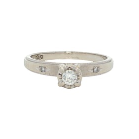 Vintage Solitaire Diamond Engagement Ring in 14K White Gold