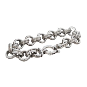 Italian Oval Textured Link Bracelet in Sterling Silver