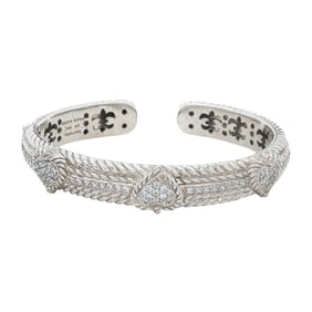 Judith Ripka Hinged Heart Cuff In Sterling Silver with Simulated Diamonds