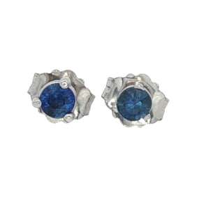 Round Sapphire Stud Earrings in 14K White Gold