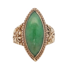 Estate Jadeite Jade Navetter Ring in 14k Yellow Gold