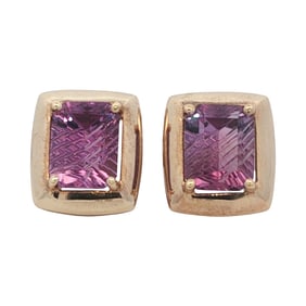 Fantasy Cut Amethyst Earrings in 14K Yellow Gold