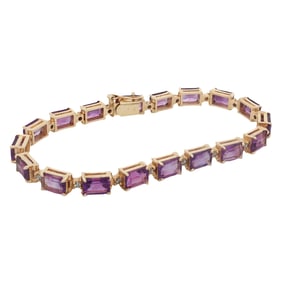 Amethyst and Diamond Tennis Bracelet, 14K Gold