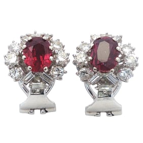 Fine Pair Ruby and Diamond earrings with GIA Report in 18k White Gold