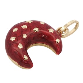 Estate Vintage Red Enamel Crescent Moon Pendant in 18K Yellow Gold