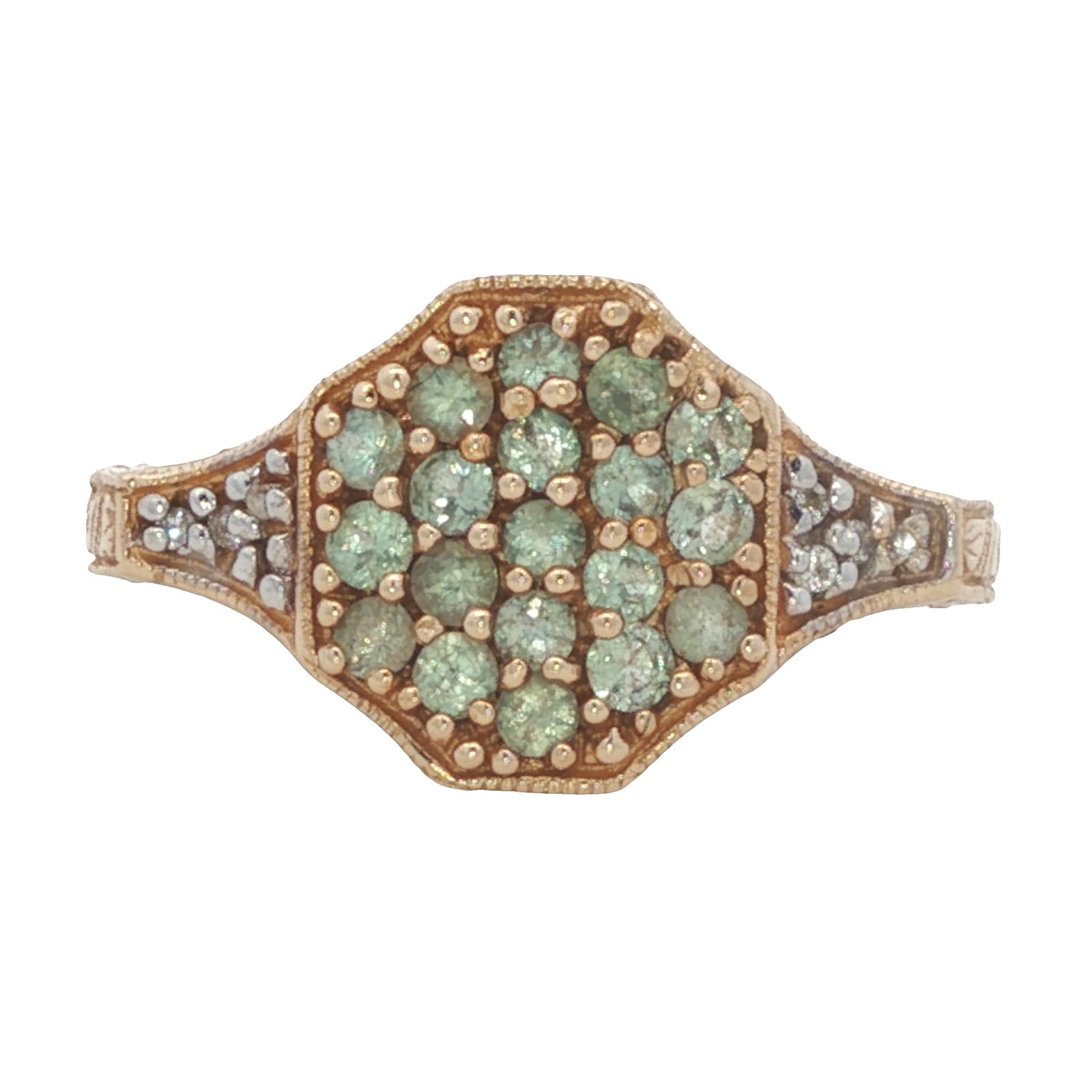 Diamond and Green Sapphire Ring in 14K Yellow Gold: Metal type: 14k yellow gold, Gemstones: Diamond and green sapphire, Size: US 8.75, Weight: 4.4 grams