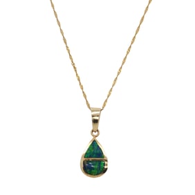 Black Opal Pendat with Necklace in 14K Yellow Gold