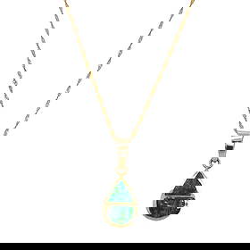 Black Opal Pendat with Necklace in 14K Yellow Gold: Metal type: 14k yellow gold, Gemstone: Black opal, Pendant measurement: 1 cm L x 2.5 cm H including bail, Necklace measurement: 18" Length, Weight: 4.0 grams