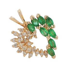 Emerald and Diamond Heart Pendant in 14K Yellow Gold