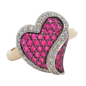 Ruby and Diamond Heart Ring in 10K Yellow Gold