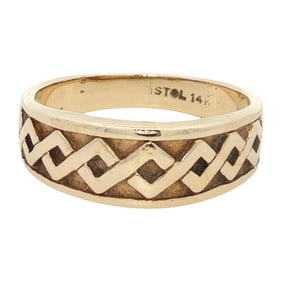 14K Yellow Gold Etched Design Band Ring