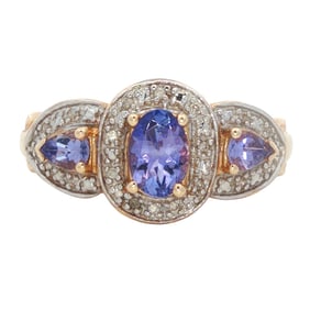Synthetic Tanzanite and Diamond Ring in 14K Yellow Gold