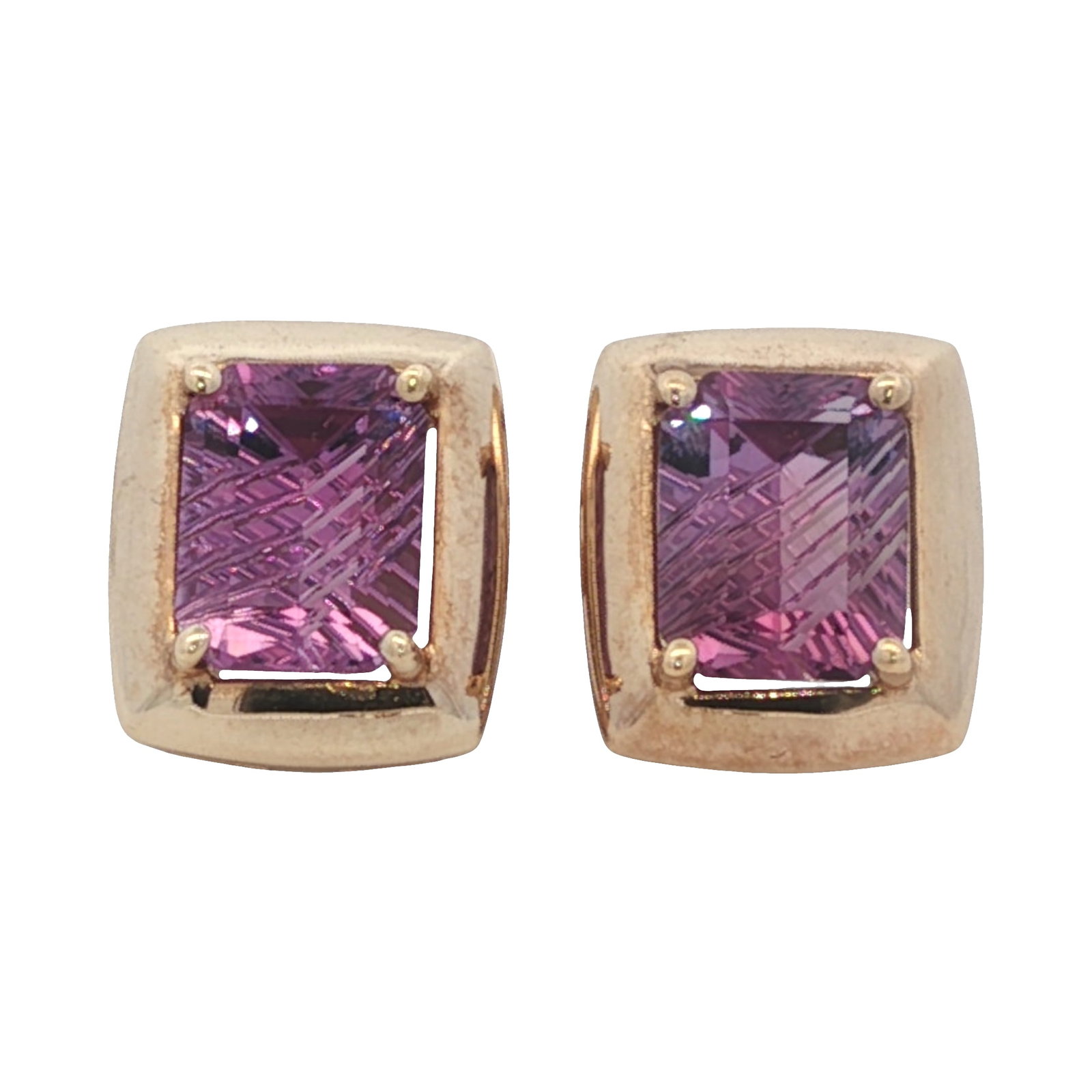 Fantasy Cut Amethyst Earrings in 14K Yellow Gold (1 of 4)