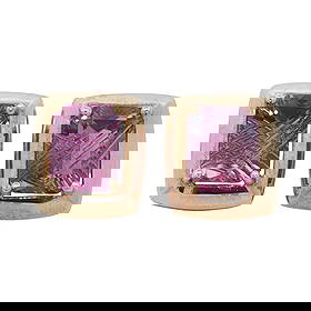 Fantasy Cut Amethyst Earrings in 14K Yellow Gold: Metal type: 14k yellow gold, Gemstone: Fantasy cut rectangular amethyst - Approximately 7 mm x 8 mm, Design: Stud earrings, Measurement: 13 mm Length, Weight: 3.8 grams