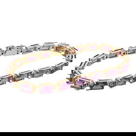 Amethyst and Diamond Tennis Bracelet, 14K Gold: Metal type: 14k yellow gold, Gemstones: 13.0ctw Amethyst - approximately 7 mm x 5 mm and .25ctw diamond clarity SI-I, Design: Tennis bracelet, Measurement: 7" Length, Fits: 7" - 17.8 cm, Weight: 15.1