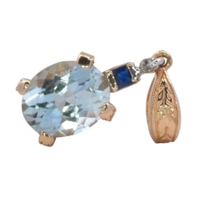 Oval Aquamarine and Sapphire Pendant, 14K Gold