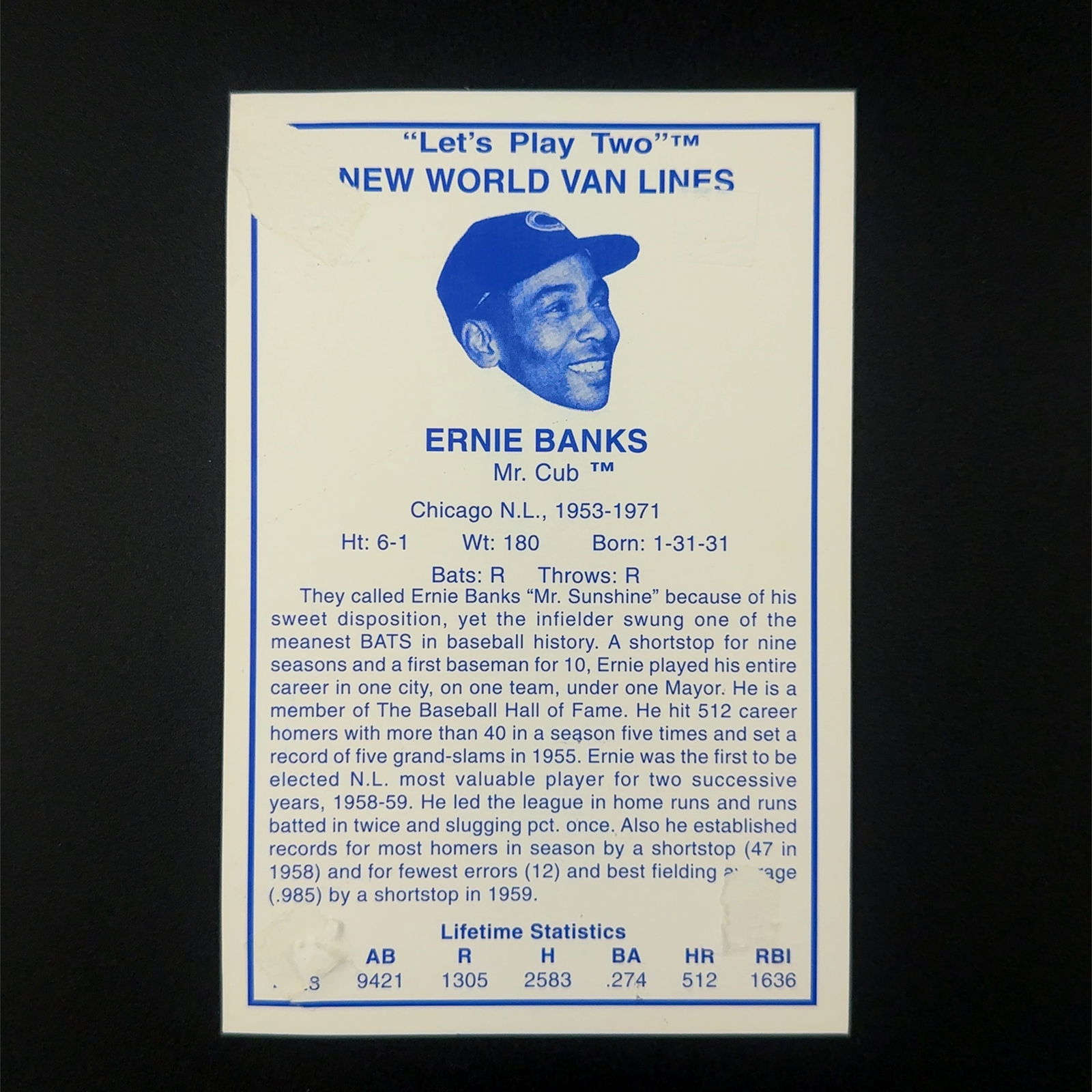 Ernie Banks Chicago Cubs Autographed Photo: Autographed photo of Chicago Cubs baseball player Ernie Banks. Sold as is, no reserve.