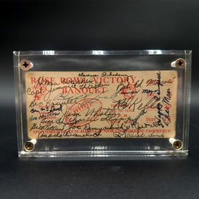 1935 University of Alabama Rose Bowl Victory Banquet Ticket, Autographed in Display Case