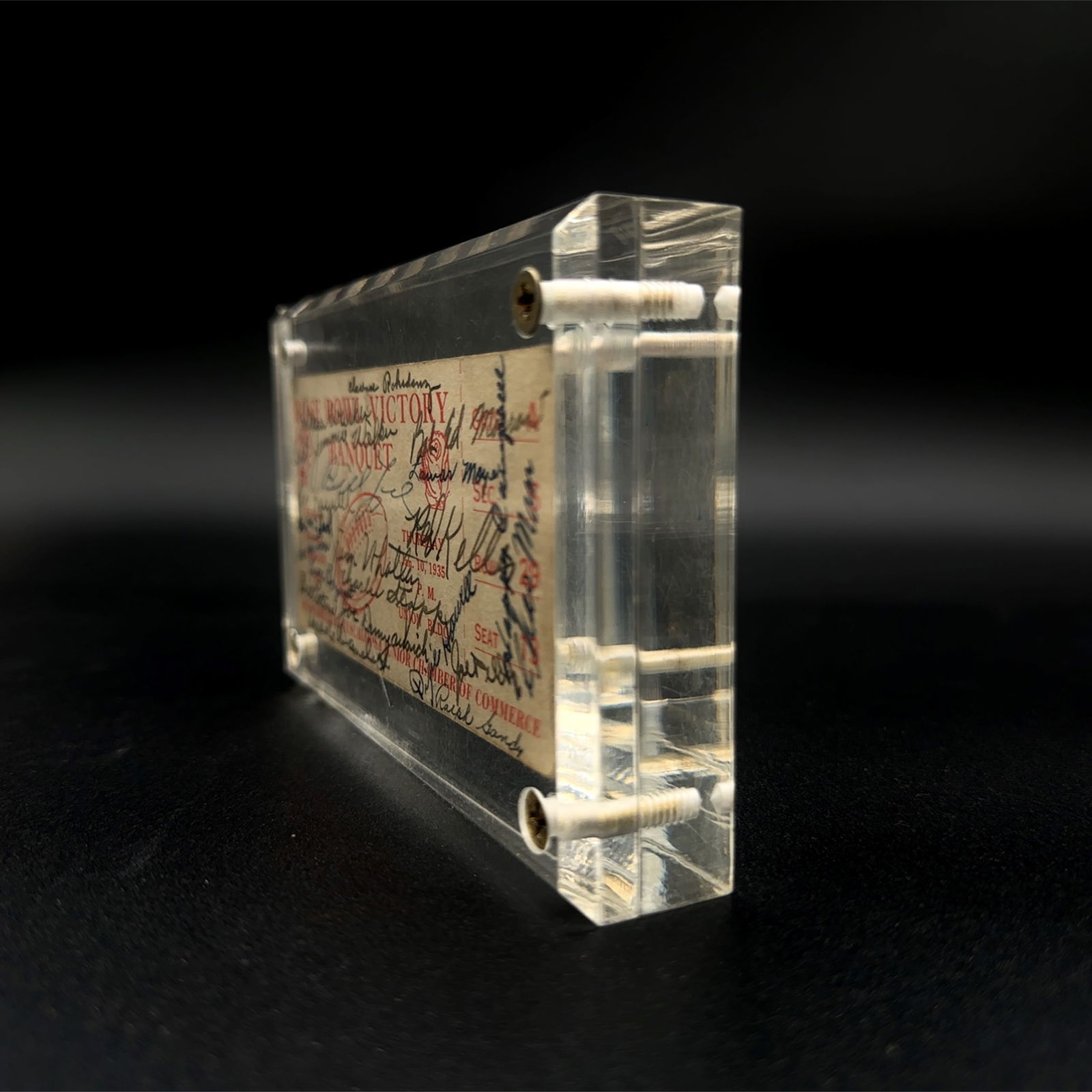 1935 University of Alabama Rose Bowl Victory Banquet Ticket, Autographed in Display Case (1 of 3)