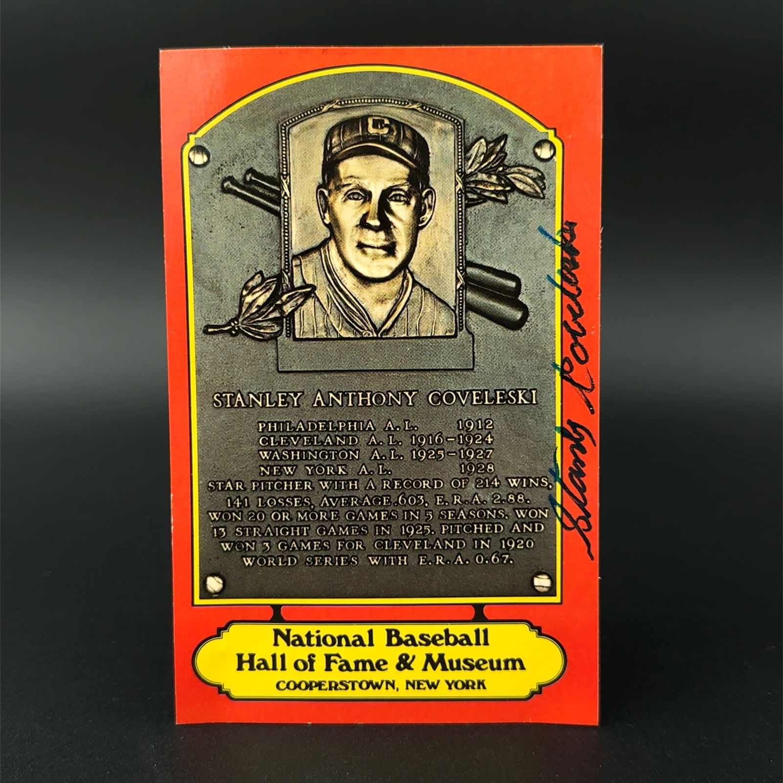 Stanley Coveleski Autographed Baseball Hall of Fame Card (1 of 3)