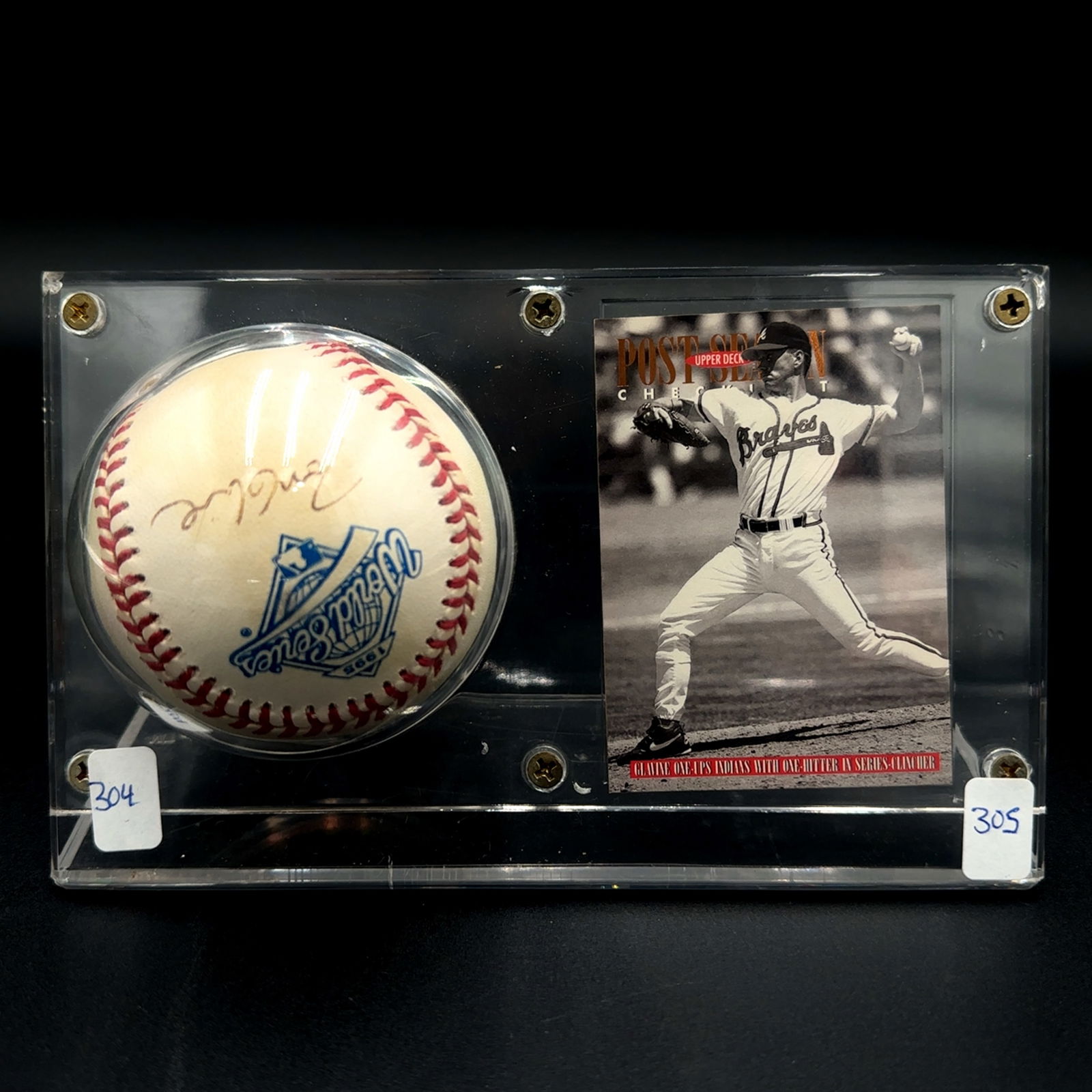 Tom Glavine Signed Baseball with Trading Card in Display Case (1 of 2)