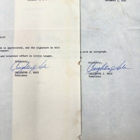 LOT OF TWO Creighton J. Hale Little League Baseball Autographed Letters
