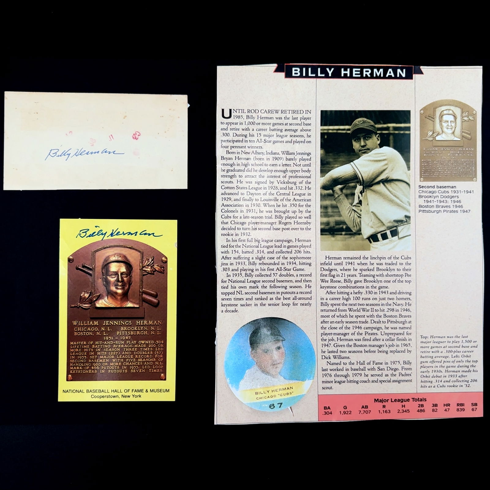 Billy Herman Baseball Hall Of Fame Autographed Card and Postcard (1 of 4)
