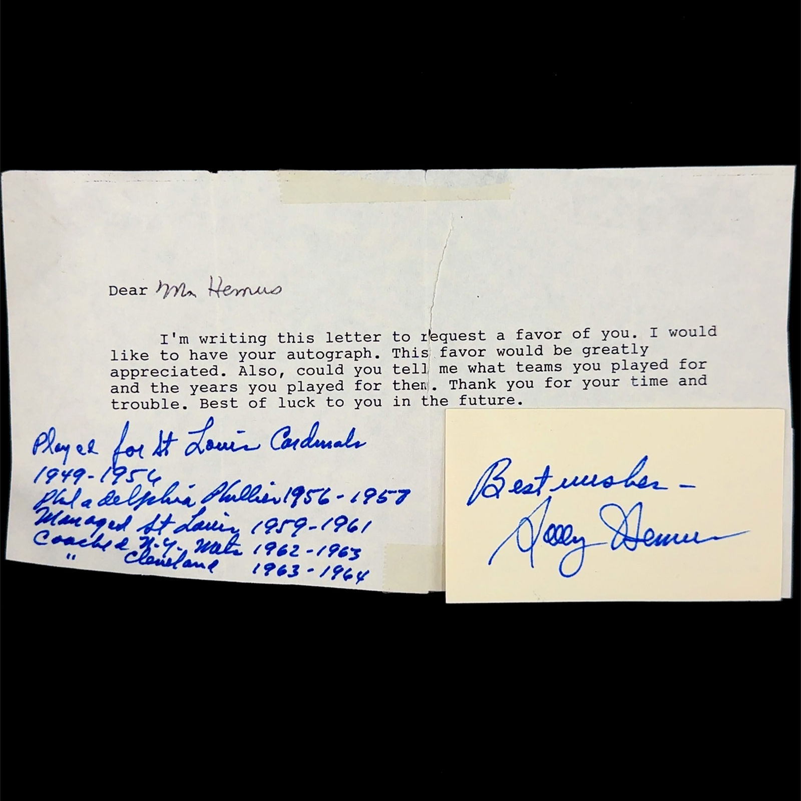 Solly Hemus Autographed Letter (1 of 1)