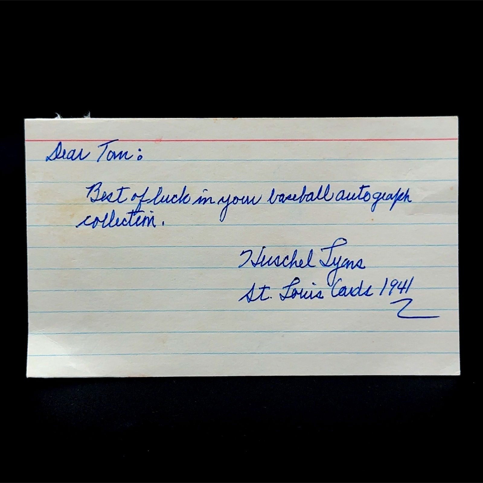 Hersh Lyons Autographed Index Card and Letter (1 of 4)