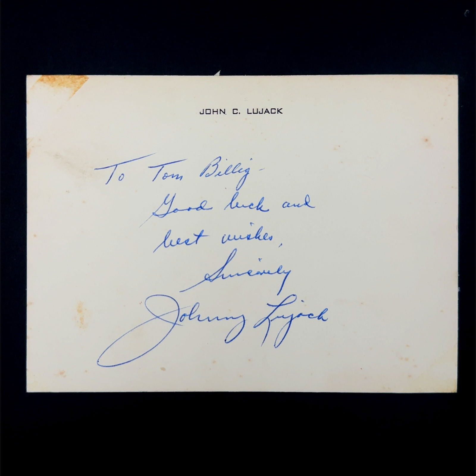 Johnny Lujack Autographed Letterhead (1 of 1)