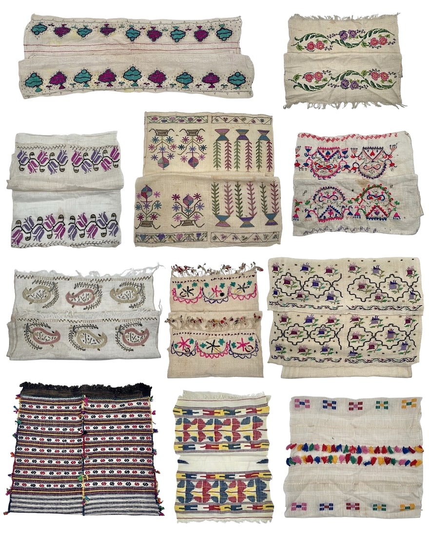 Lot of (10) Ottoman Turkish Textile Peshkir Towels: Lot of (10) Ottoman Turkish embroidery textile peshkir towels. Some of them have stains on the fabric due to their age. The overall condition is good, items are highly collectible.