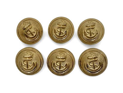 A Set of (6) Very Rare Ottoman Turkish Islamic Gilded Navy Officer's Buttons: Description: Set of (6) very rare Ottoman Turkish Islamic gilded navy officer's buttons, 1.5 cm in diameter each. Each one has a writing in Ottoman on the back side of the button. Condition: