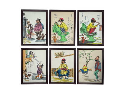 Lot of (6) 1970's Persian Iran Artist Signed Watercolor Caricatures: Description: Lot of (6) 1970's Persian Iran orientalist artist signed watercolor caricatures. Each one is 22.5 x 30.5 cm with the frame. The shipping price indicated here is for the watercolors