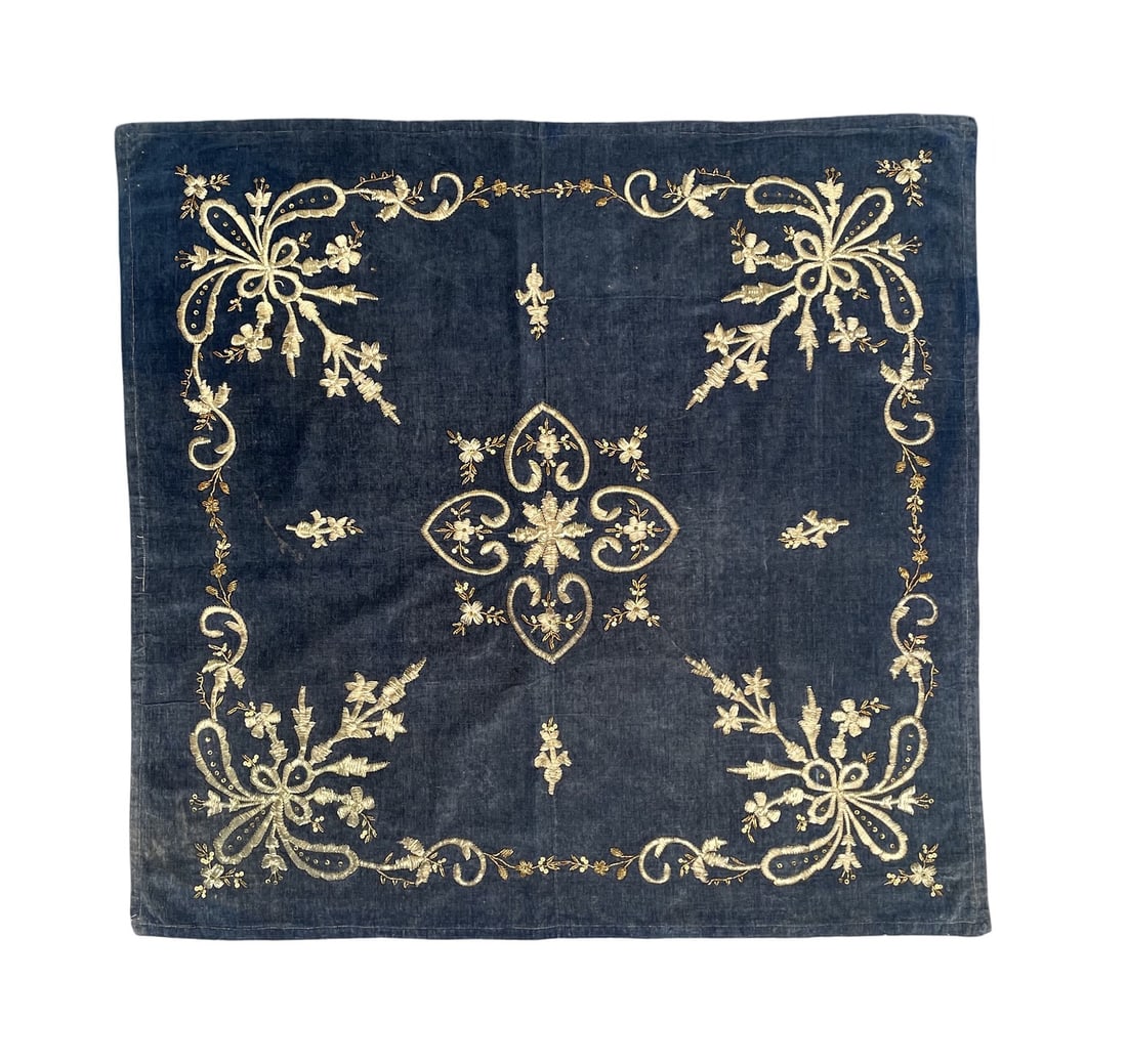 19th Century Ottoman Turkish Velvet "Bohca" (Fabric Wrap) With Metallic Thread Embroidery (1 of 4)