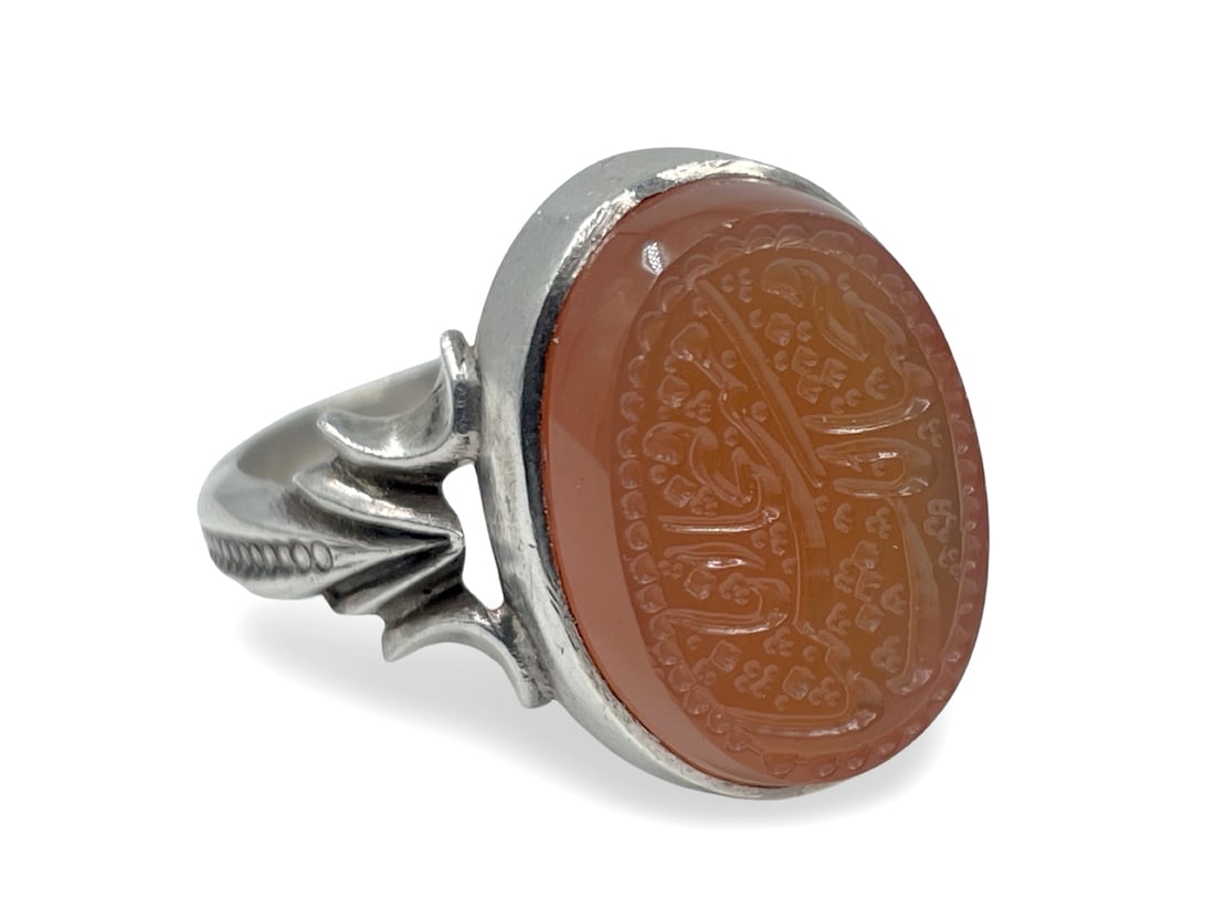 Islamic Middle Eastern Carnelian Agate 925 Hallmarked Sterling Silver Seal Signet Prayer Ring (1 of 18)