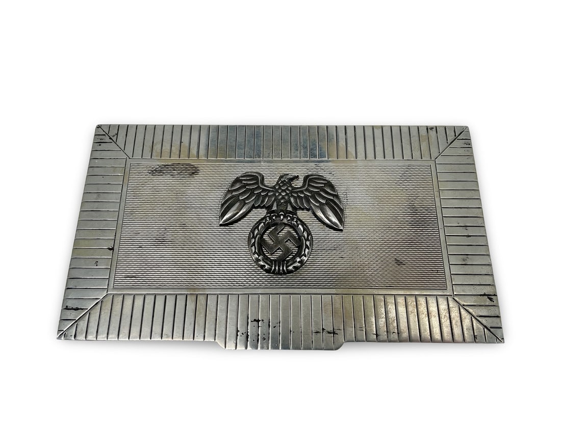 WWII German Third Reich Silver (Hallmarked) Cigar Box: Description: WWII German Third Reich hallmarked coin silver cigar box, 232 grams, 9 x 16 cm. Condition: in good condition. Inhouse worldwide shipping, including handling: $50. This item will be shippe