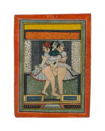 19th Century Indian Mughal Handmade Erotic Kama Sutra Miniature Painting