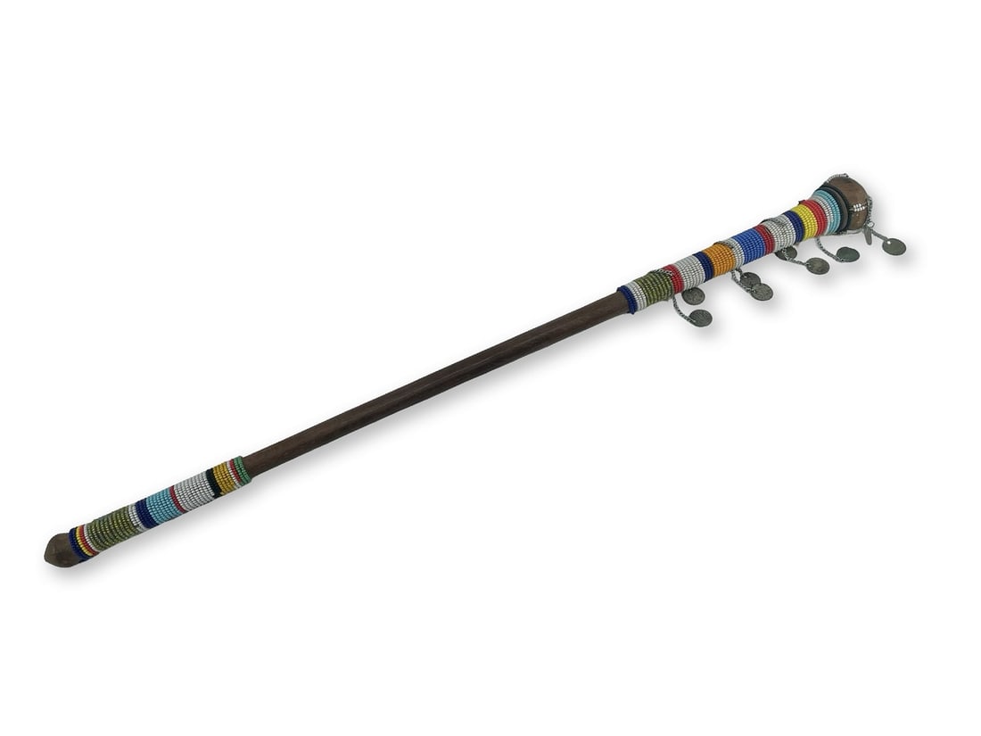 Islamic Middle Eastern Possibly a Dervish Staff: Islamic Middle Eastern possibly a dervish staff. Decorated with glass beads and coin-like decorations. Worldwide shipping including handling $55. IMPORTANT NOTES We provide domestic bank accounts for