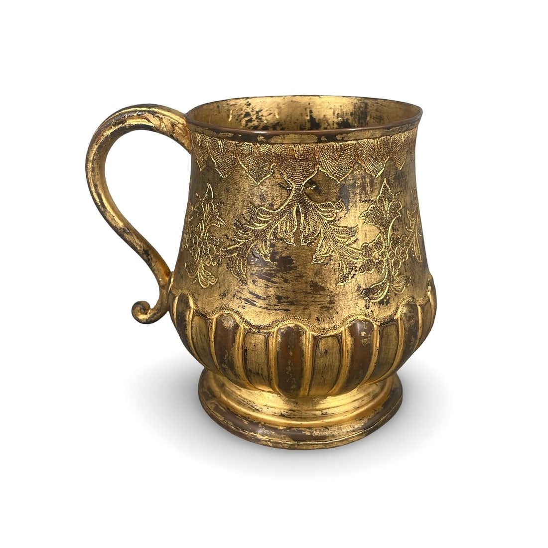 Middle Eastern Persian Islamic Gilt Copper Dipping Mug w/Maker's Mark: Middle Eastern Persian Islamic gilt copper dipping mug "daldirma" with maker's mark. 12 cm high. Rare shape, tomak's condition is very high, about 70-75% of gilding is intact. Please see the last phot