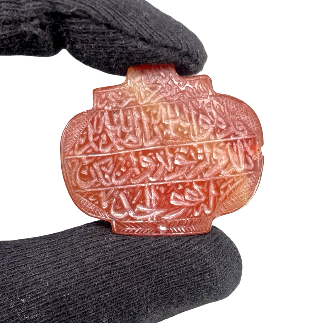 Carved Carnelian Agate Aqiq Amulet Pendant Plaque with Islamic Devotional Script (1 of 5)