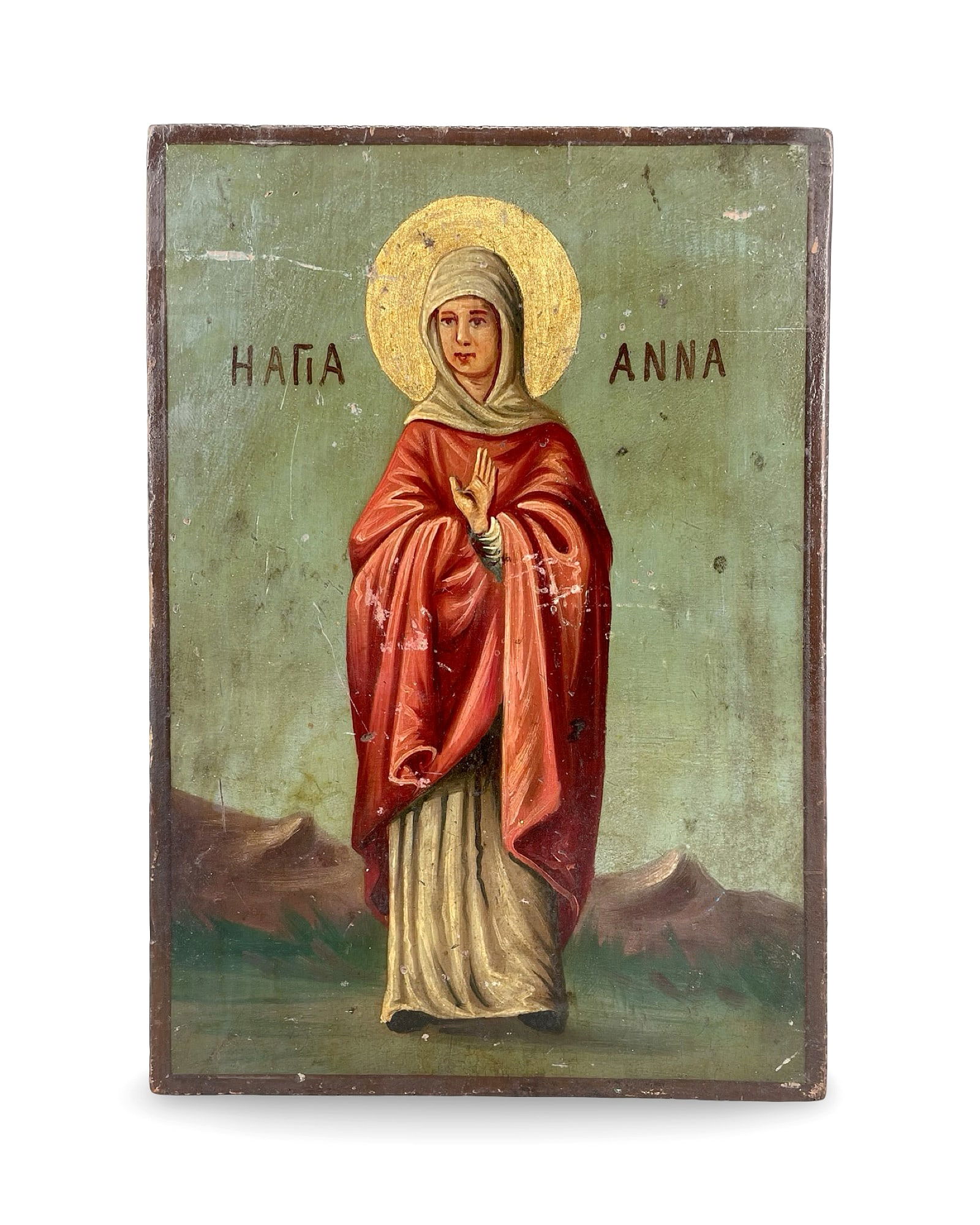 Christian Orthodox Icon of Saint Anna (Hagia Anna) – Greek/Balkan, 19th Century: Christian Orthodox Handpainted Icon of Saint Anna (Hagia Anna) – Greek/Balkan, 19th Century. 15 x 21 cm. An authentic Christian Orthodox icon depicting Saint Anna (Hagia Anna), the mother of the