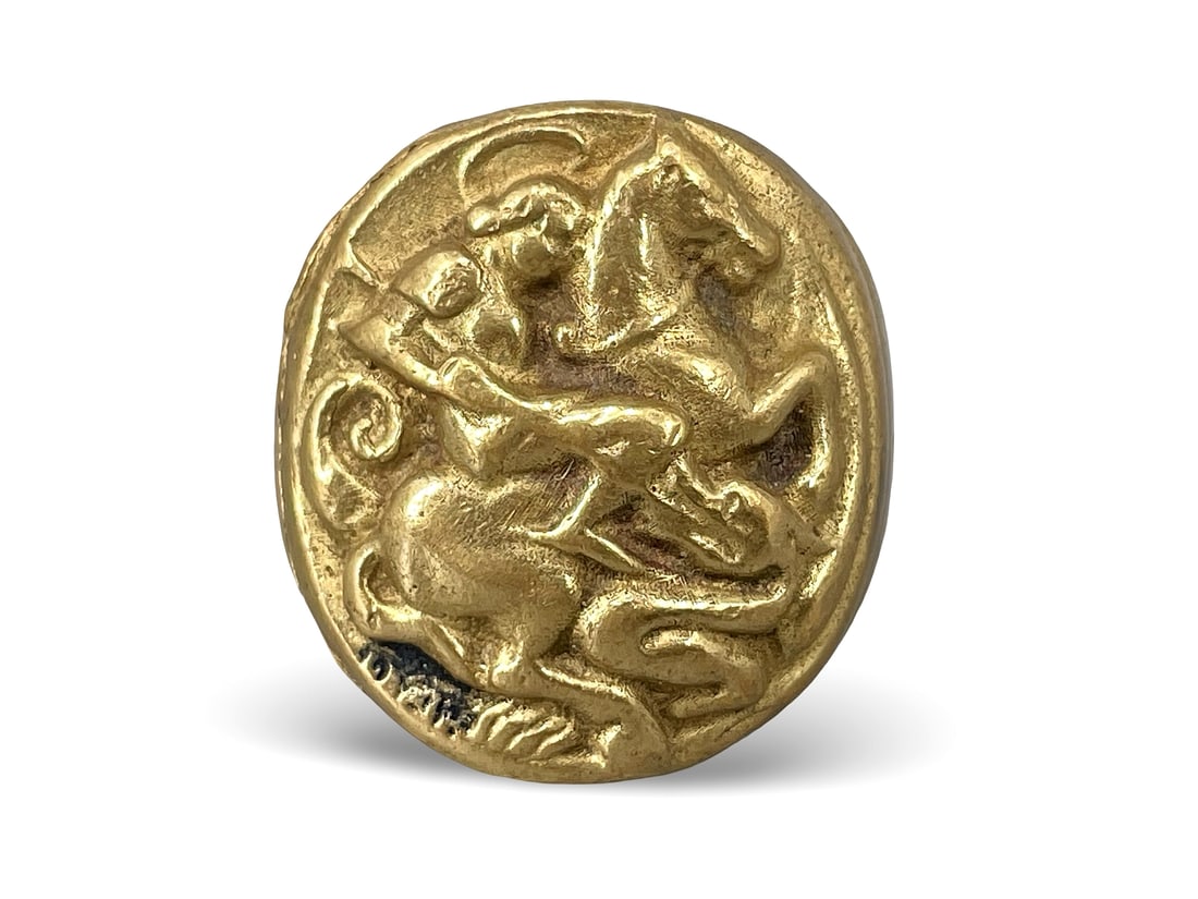 1905 Dated Imperial Russian 84 Silver St. George Commemorative Ring: An authentic Imperial Russian gilt silver St. George commemorative ring, dated 1905, very likely made in St. Petersburg. It’s a military/veteran ring, probably commemorative the Russo-Japanese War (