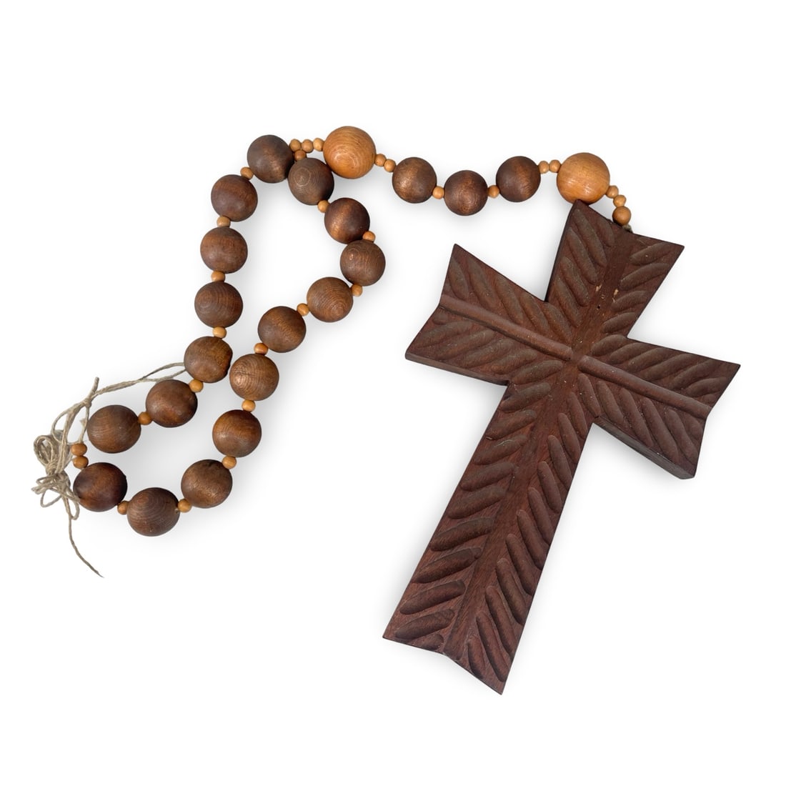 Early to Mid 20th Century German Large-size Wooden Cross: Early to mid 20th century large size German wooden cross, the cross itself is 42 cm. The diameter of wooden beads is 3-4 cm. We ship to the United States PROBLEM-FREE. All the packages will be