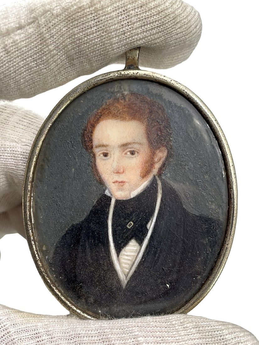 Antique Hand-Painted Miniature Portrait Pendant, c. 1820 – Double Glass Protection (1 of 8)