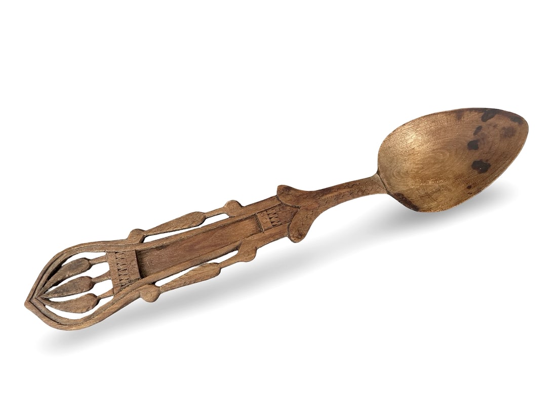 Balkan Carved Wooden Spoon with Tree of Life and Cypress Symbolism, 19th Century (1 of 8)